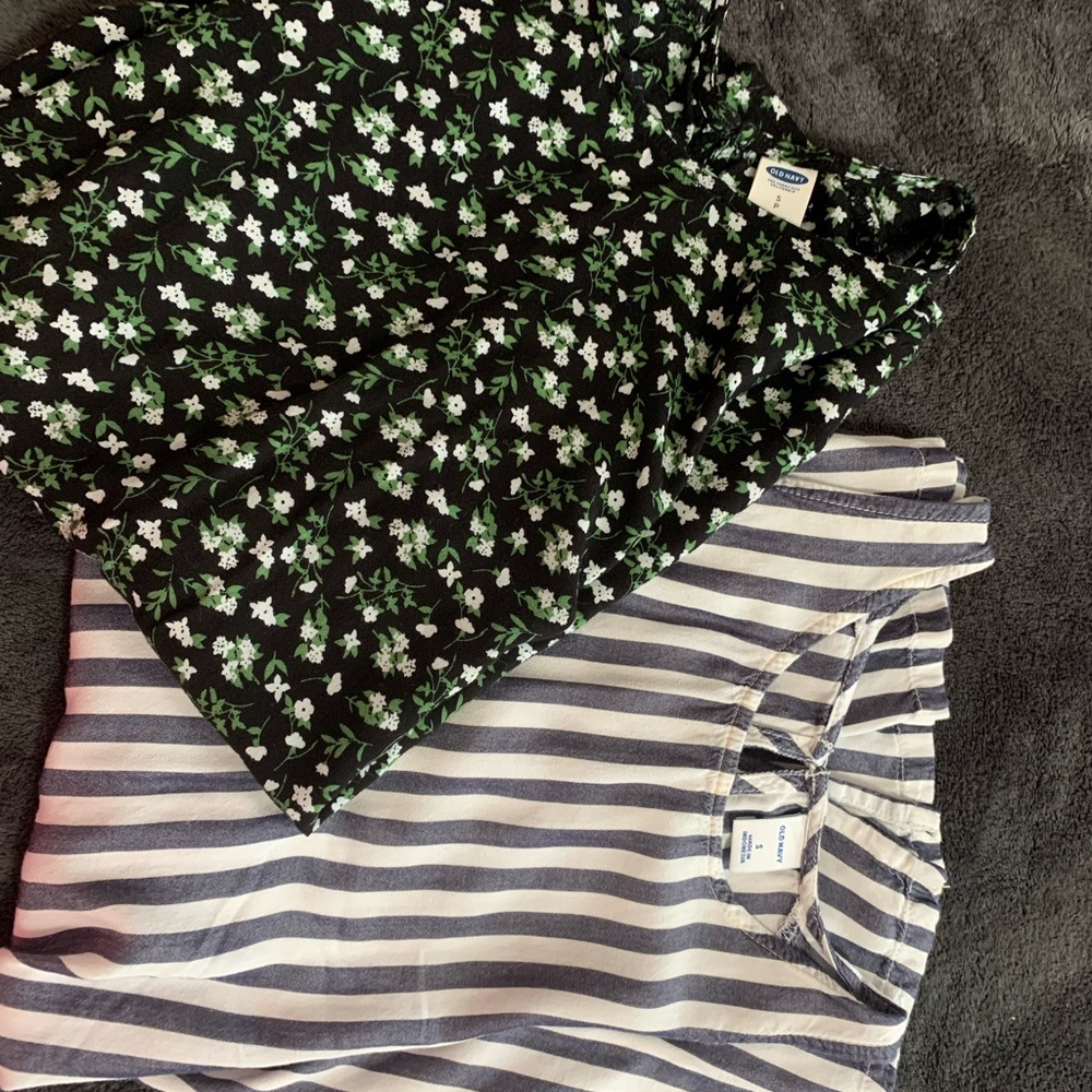 2 beautiful tops Old Navy Black Floral and Gray Striped Tops